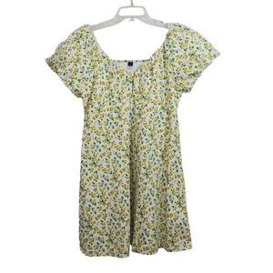 NWT Old Navy Mini Swing Dress Puff Sleeve Yellow Ditsy Floral Cottagecore Large